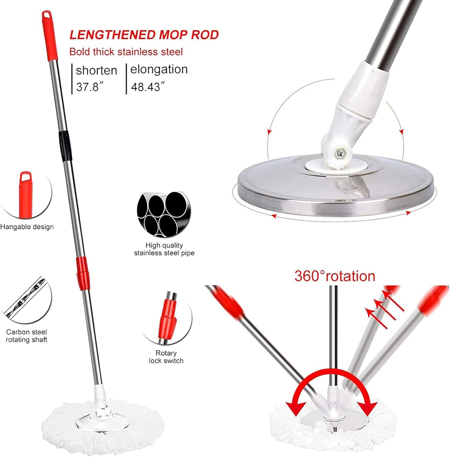 360° Spin Mop and Bucket Set with Stainless Steel Wringer