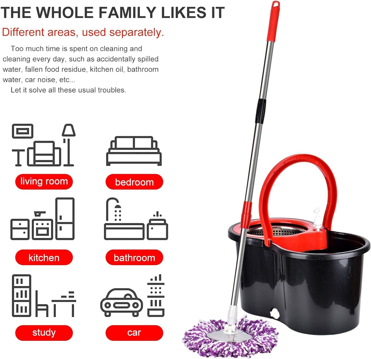 360° Spin Mop and Bucket Set with Stainless Steel Wringer