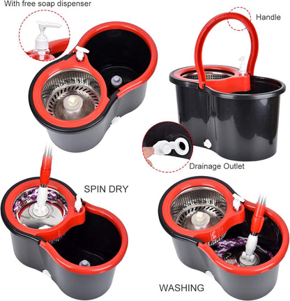 360° Spin Mop and Bucket Set with Stainless Steel Wringer