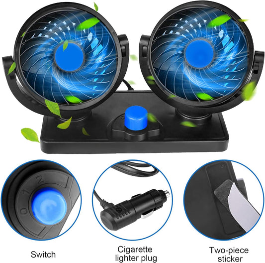 Dual-Head Portable Car Fan